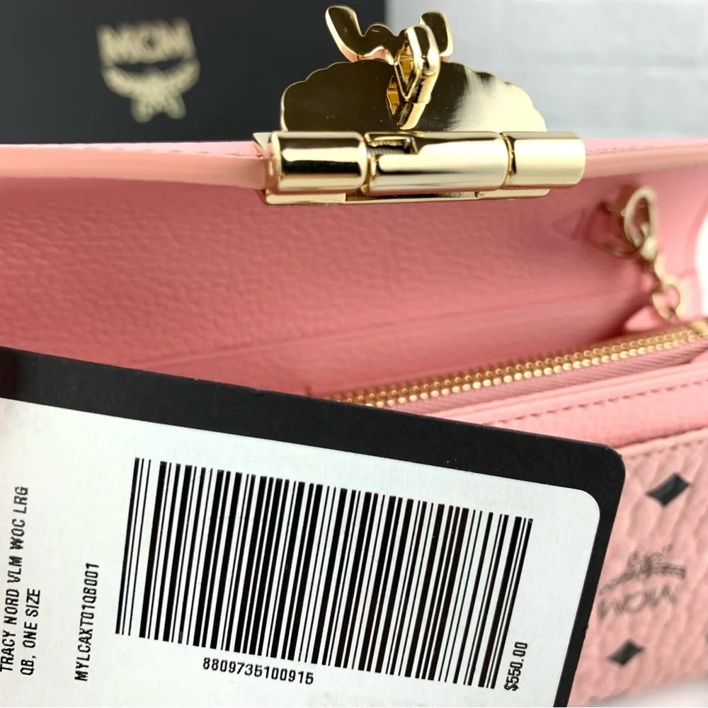 NEW! MCM Visetos Pink Diamond Pattern Tracy Wallet Chain Crossbody Bag $550 - Picture 14 of 16